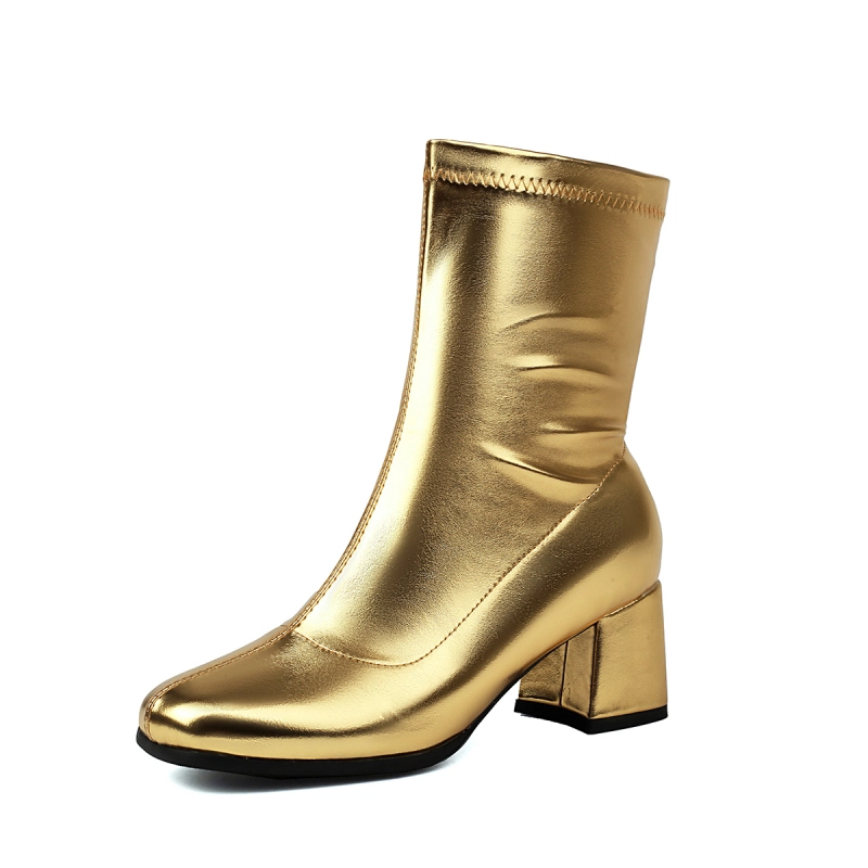 Enkellaarsjes met blokhak en vierkante neus, sokkenlaarzen voor