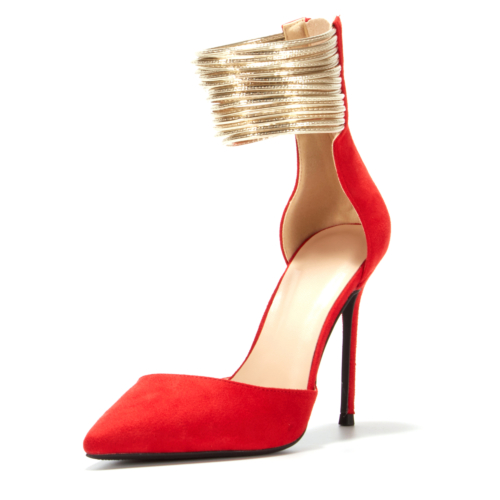 Rode enkelbandje hakken Stiletto D'orsay jurken Pumps met rits aan de achterkant