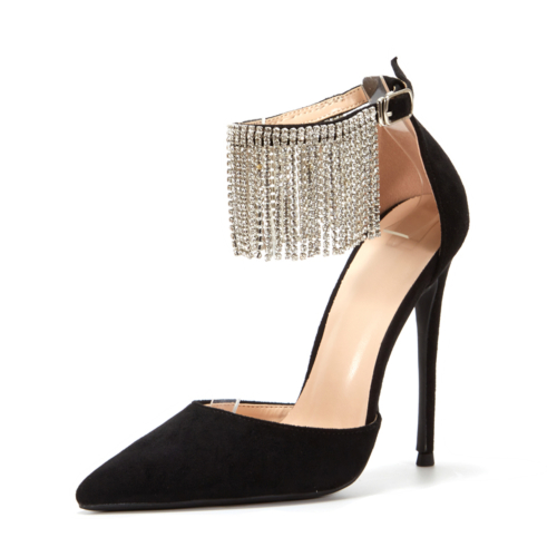 Zwarte strass franje hakken D'orsay stiletto pumps jurk schoenen
