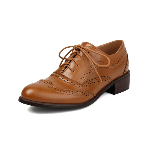 Brown Hollow Out Lace Up Oxford Loafers Flats For Women