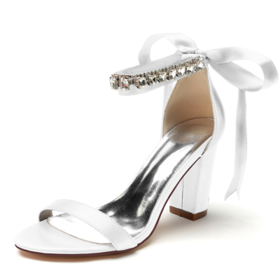 Witte open teen terug boog bruiloft sandalen strass enkelbandje hakken schoenen