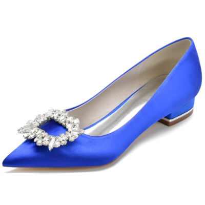 Royal Blue juwelen gesp Flats satijn puntige neus schoenen
