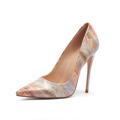 Multicolor lakleer 5 inch hoge hak gestreepte schoenen Stiletto jurk puntige pumps voor dames