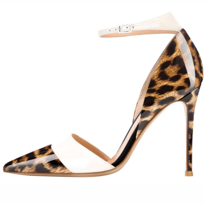 Cheetah bedrukte enkelband hoge hakken 5 inch werkschoenen D'orsay stiletto's pumps