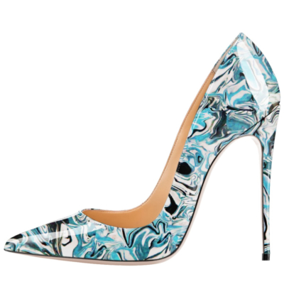 Blauw marmer prints Jurken Stiletto's Pumps 5 inch bruiloft schoenen met hoge hakken