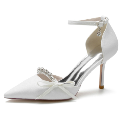 Witte bruidsglitter D'orsay pumps hakken strass strik pailletten stiletto schoenen