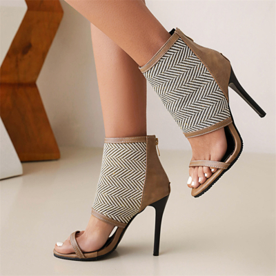 Gestripte holle stiletto sandalen terug rits patroon schoenen voor dames