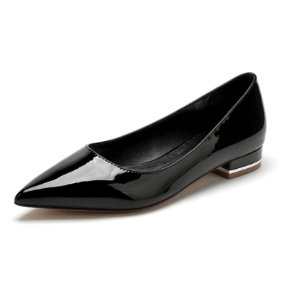 Zwarte comfortabele platte schoenen met spitse neus Pumps Stevige kantoorschoenen voor op het werk