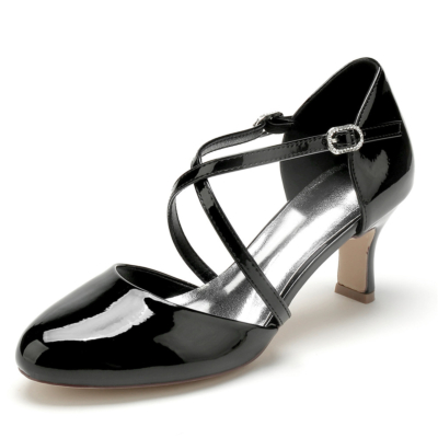 Black Criss Cross Mary Jane D'orsay kleedt schoenen met blok lage hakken
