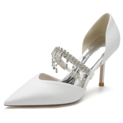 Witte kristallen verfraaide riem D'orsay pumps schoenen Glitter naaldhakken voor bruiloft