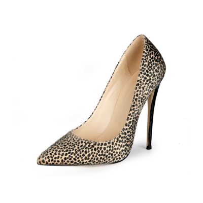 Beige harige cheetah-print stiletto pumps dames werkschoenen met gesloten teen