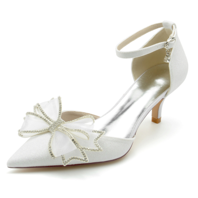 Witte Glitter Bow Pumps D'orsay Kitten Heels schoenen met lovertjes voor bruiloft