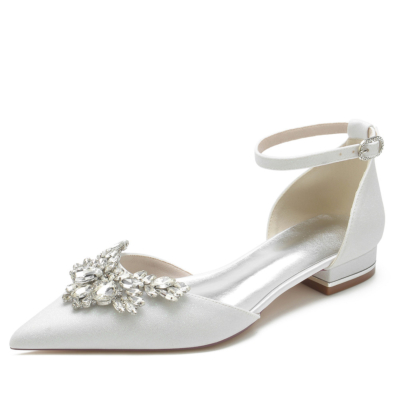 Witte glitter juwelen D'orsay flats enkelbandje strass trouwschoenen