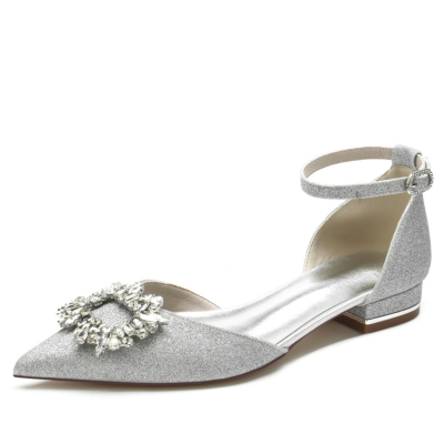 Grijze glitter steentjes gesp enkelband D'orsay Flats Comfortabele platte schoenen