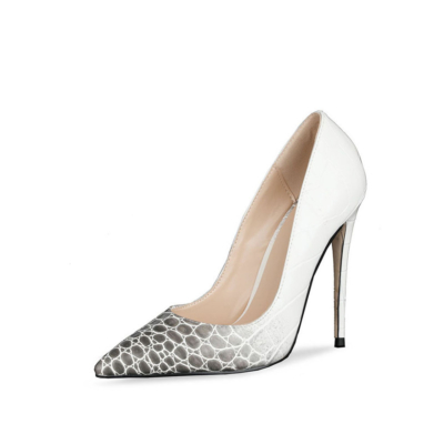 Grijs en wit gradiënt slangenprint stiletto hoge hak pumps jurk schoenen met gesloten teen