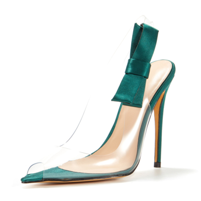 Groene doorzichtige PVC-sandalen Naaldhakjurken Slingback-schoenen met strik