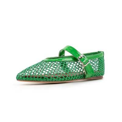 Groene mesh Mary Janes platte schoenen