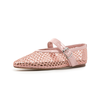 Roze mesh Mary Janes platte schoenen