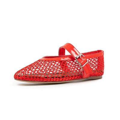 Rode mesh Mary Janes platte schoenen