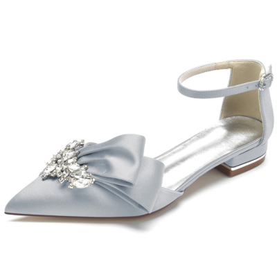 Zilveren juwelen strik flats enkelbandje bruids D'orsay strass satijnen schoenen