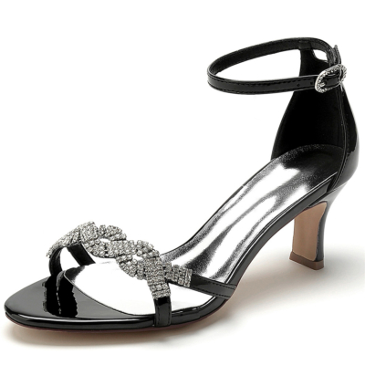 Zwarte Jeweled Twist Strap Sandalen Feestschoenen met Blok Lage Hakken