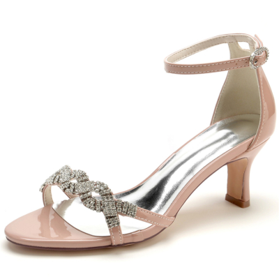 Roze Jeweled Twist Strap Sandalen Feestschoenen met Blok Lage Hakken