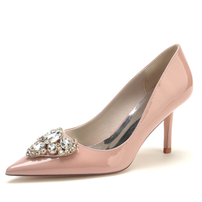 Roze juwelen gesp naaldhak puntige neus pumps schoenen voor kleding