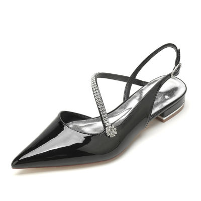 Zwarte, met juwelen versierde kruisband, puntige neus, comfortabele platte schoenen voor op het werk