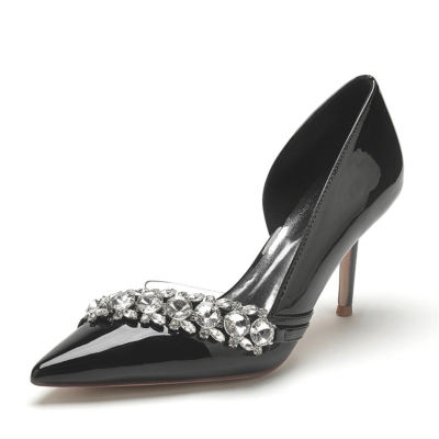 Zwarte juwelen versiering D'orsay schoenen spitse neus dans hakken voor jurk