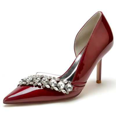 Bourgondische juwelen verfraaiing D'orsay schoenen spitse neus dans hakken voor kleding