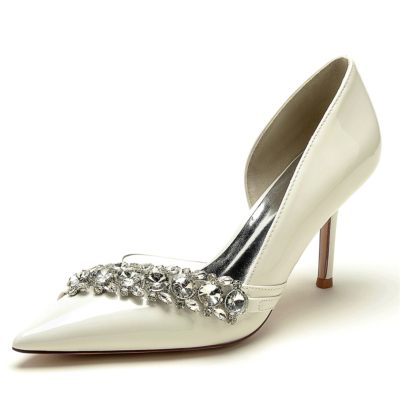 Beige juwelen versiering D'orsay schoenen spitse neus dans hakken voor jurk