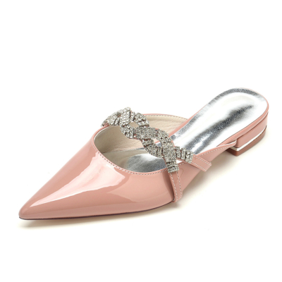 Roze Jeweled Twist Strap Mules Flats Instapjurken Schoenen met gesloten teen