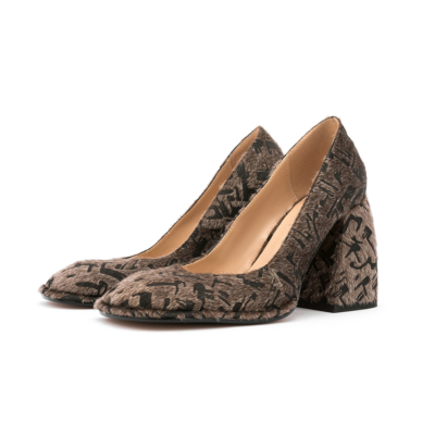 Grijze luipaardprint met imitatiebont Chunky hoge hak pumps Comfortabele schoenen met hak