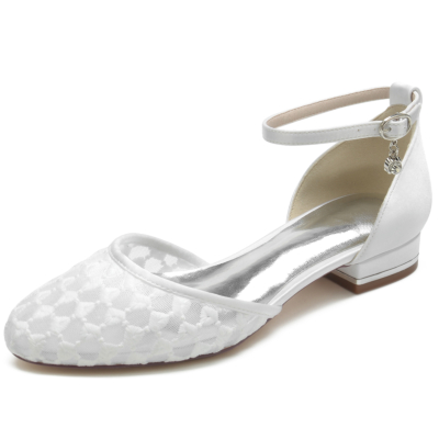 Zilveren mesh D'orsay flats ronde neus comfortabele platte schoenen met enkelbandje