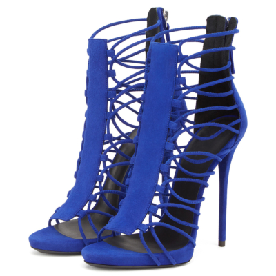 Blauw metallic strappy open teen stiletto sandalen achter rits 12cm hakken