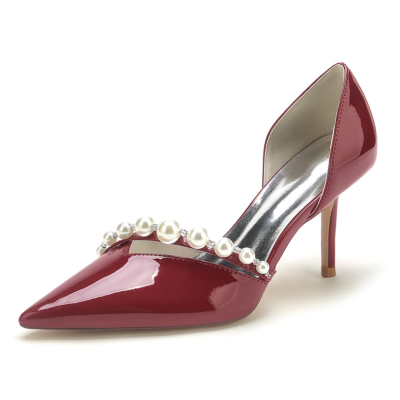 Burgundy Pearl Cross Strap Slip On D'orsay Pumps geklede schoenen voor uitgaand