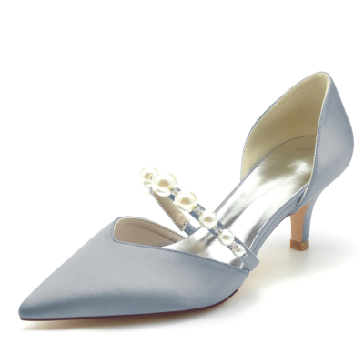 Grijze parel verfraaid lage hakken D'orsay pumps schoenen voor bruiloft