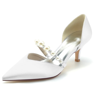 Witte parel verfraaid lage hakken D'orsay pumps schoenen voor bruiloft