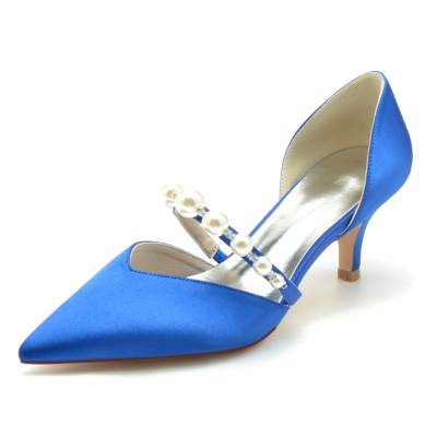 Royal Blue Pearl verfraaid lage hakken D'orsay pumps schoenen voor bruiloft