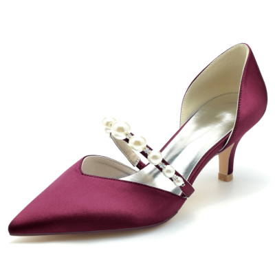 Bourgondische parel verfraaid lage hakken D'orsay pumps schoenen voor bruiloft