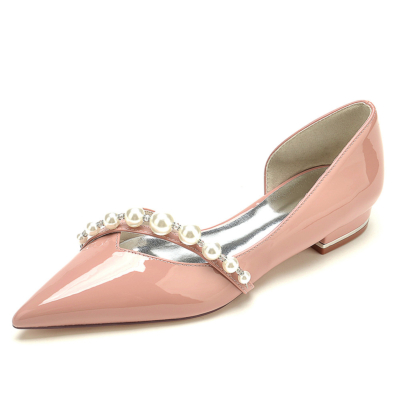 Roze parelband bruiloft D'orsay platte schoenen puntige teen bruids platte schoenen