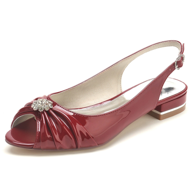Bourgondische Peep Toe Slingback Flats Jeweled Flower Flat Shoes voor dans