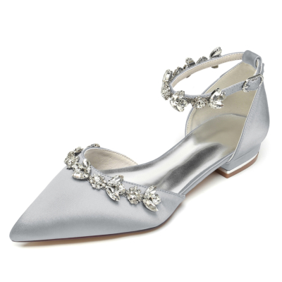 Zilveren puntige neus Strass enkelbandje bruiloft platte schoenen