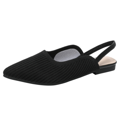 Zwarte gewatteerde slingbacks flats backless puntige neus platte schoenen