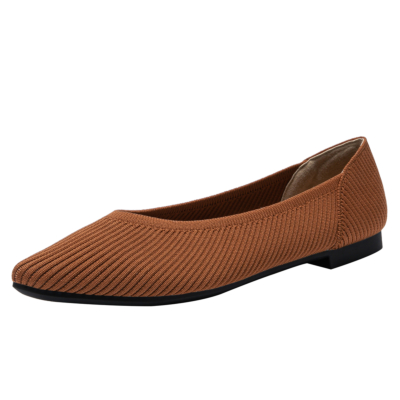 Bruine gewatteerde V-vamp platte schoenen Comfortabele instappers voor dames