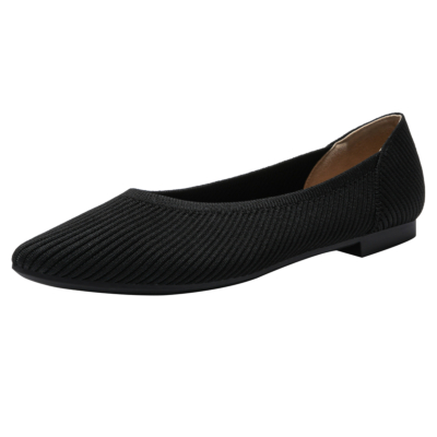 Zwarte gewatteerde V-vamp platte schoenen Comfortabele instappers voor dames