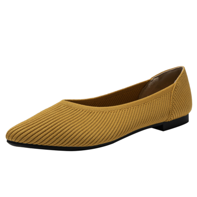 Gele gewatteerde V-vamp platte schoenen Comfortabele instappers voor dames