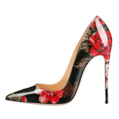 Rode bloemen reliëf jurken Stiletto's Pumps 12 cm bruiloft schoenen met hoge hakken
