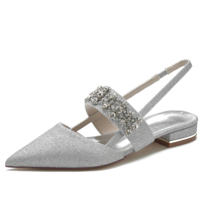 Zilveren retro puntige neus sieraden Slingback Mary Jane platte schoenen