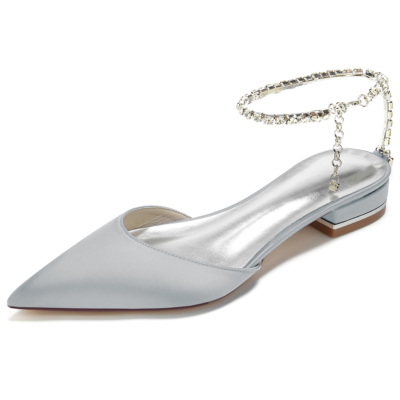 Zilveren strass ketting enkelband puntige teen platte sandalen